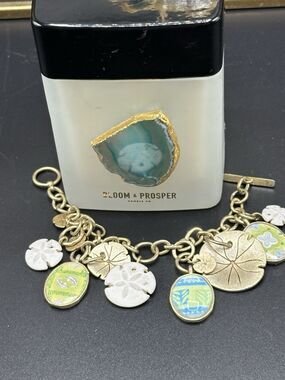 Sigrid Olsen Dull Gold Charm Bracelet - Beachy Theme, Sandollars & Beach Theme